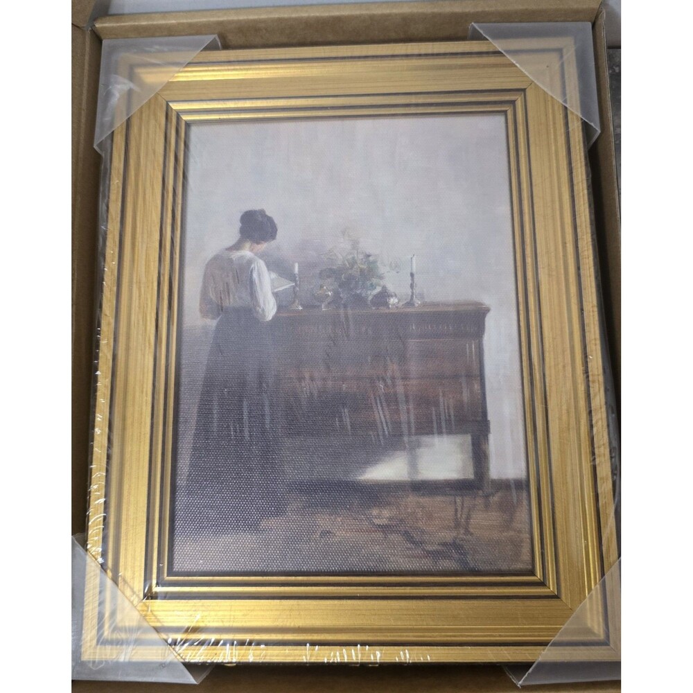 Vintage Framed Wall Art – Lady Reading Letter Portrait in Ornate Gold Frame 8x10